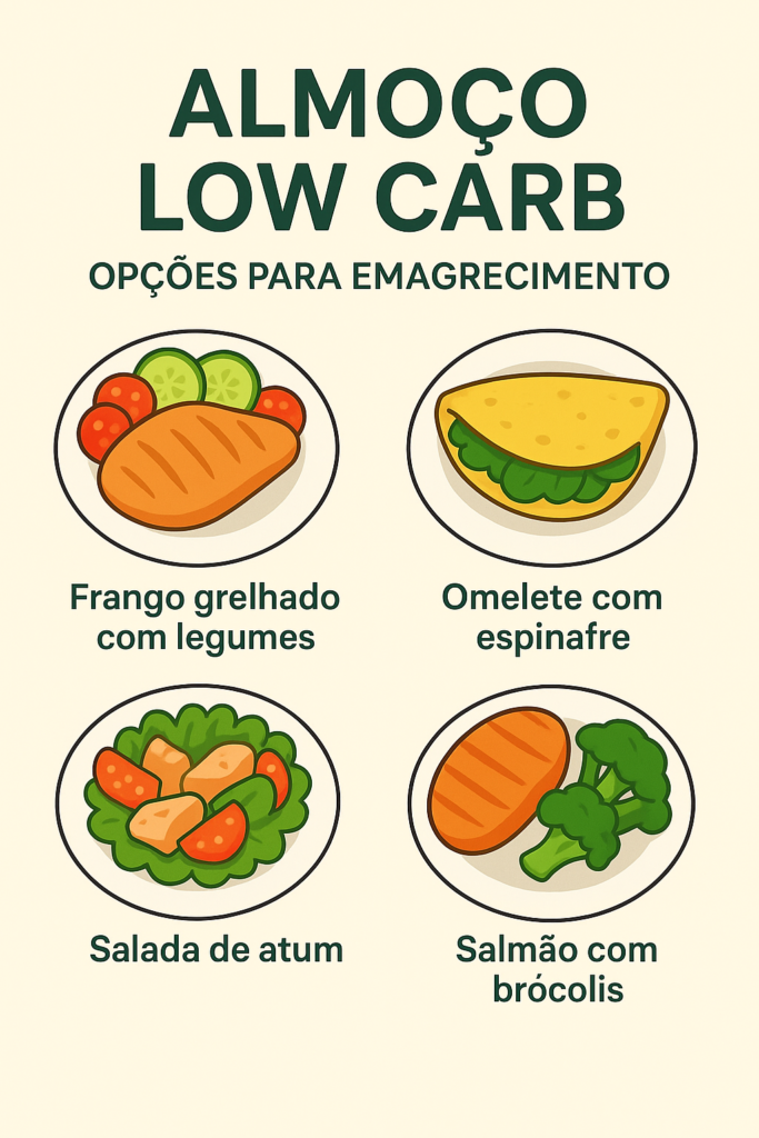 Exemplo de almoço com baixo carboidrato.