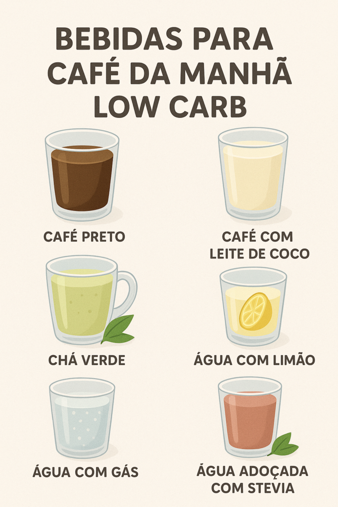 Dieta low carb: Exemplo de bebidas para um café-da-manhã com baixo carboidrato.