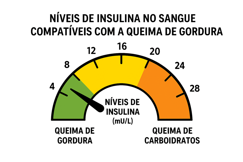 Níveis de insulina no sangue compatíveis com a queima de gordura.